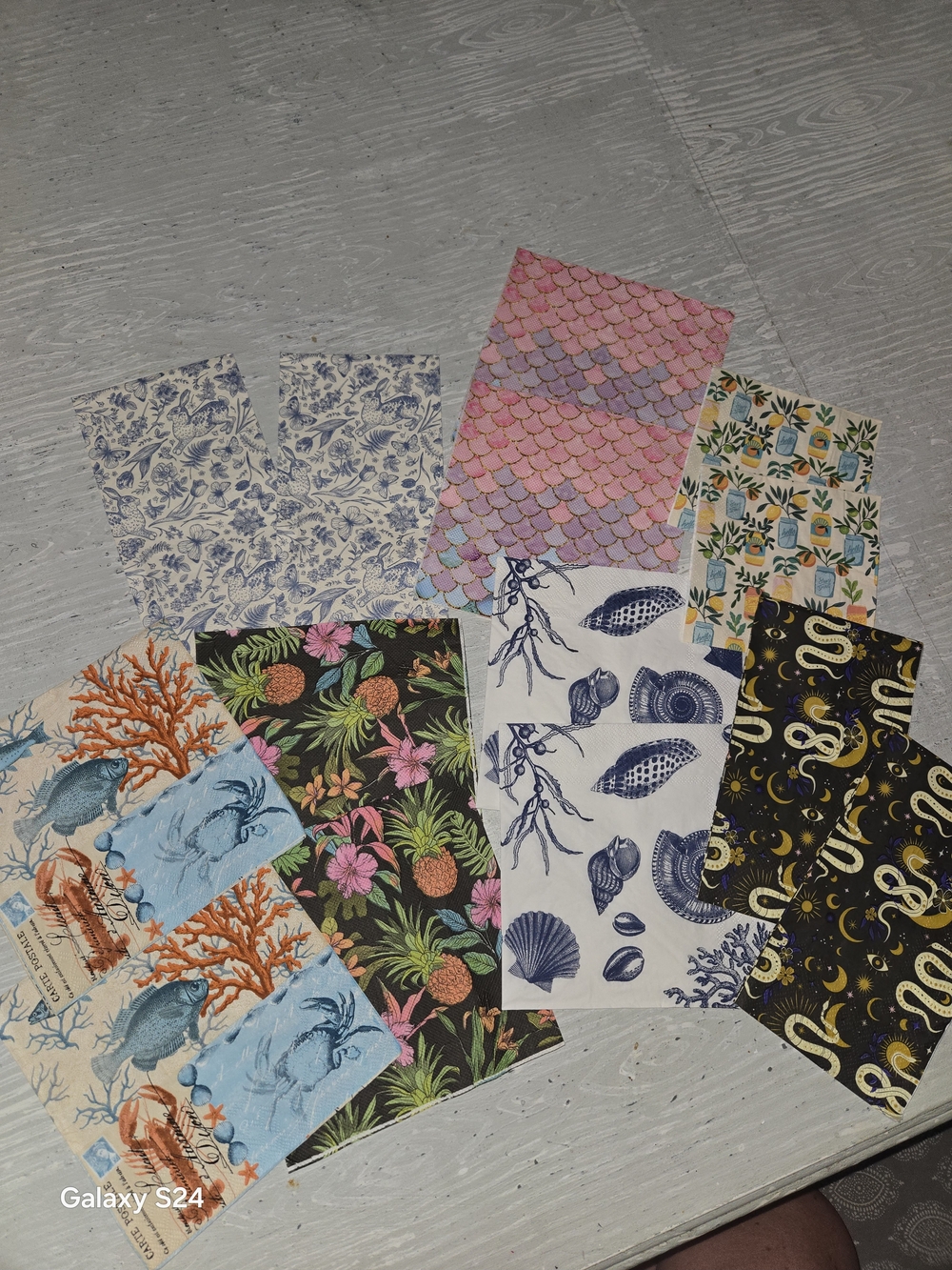 Assorted Decorative Napkin Lot Of  14 Tropical, Seashell & Floral Prints